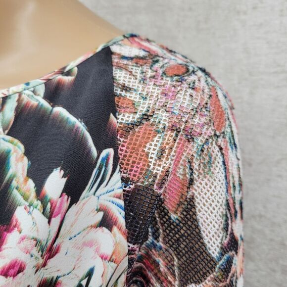 L'AGENCE Silk Floral Midi Dress with Mesh Long Sleeves Black Women's Size 8 - Picture 5 of 12